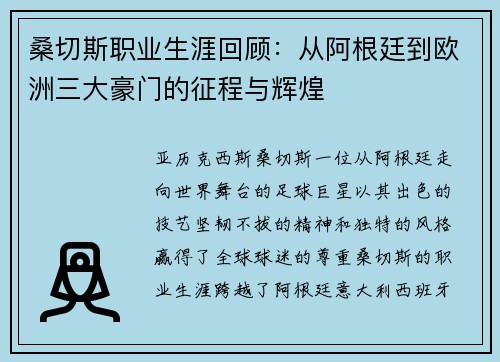 桑切斯职业生涯回顾：从阿根廷到欧洲三大豪门的征程与辉煌